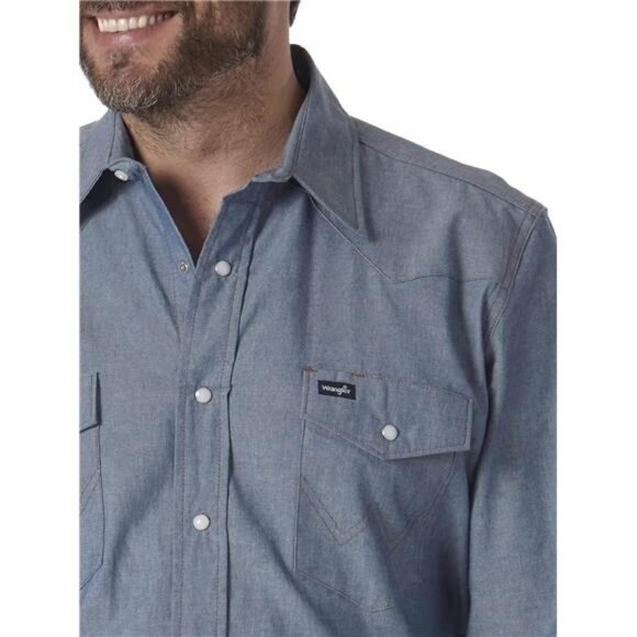 Men's Cowboy Cut Long Sleeve Western Snap Solid Work Shirt - Picture 3 of 5